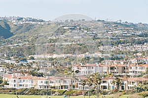 View of houses and hills in Laguna Niguel and Dana Point, Orange County, California