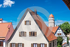 View of the houses of the historic center of Nordlingen from the city walls in Germany photo