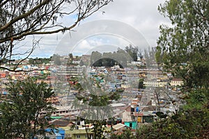 View of houses and hotels in Ooty hillstation at tamilnadu India