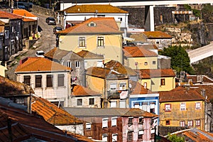 View of houses Old District near the Douro river in the historic centre of City.
