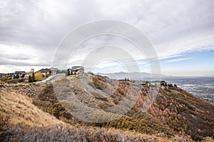 View of houses on top of the mountain during fall at Draper, Utah