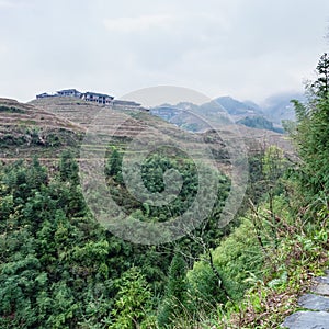 view of houses on top of terraced hills of Dazhai