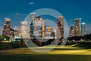 View of the Houston skyline at night from Eleanor Tinsley Park, in Houston, Texas