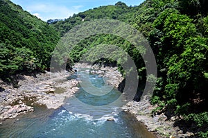 View of Hozugawa River from Sagano Scenic Railway photo
