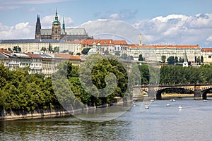View at Hradcany with Prague Castle behind Legion Bridge