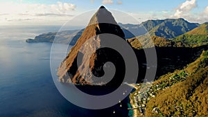 view at the huge Pitons of Saint Lucia or St Lucia Caribbean