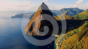view at the huge Pitons of Saint Lucia or St Lucia Caribbean