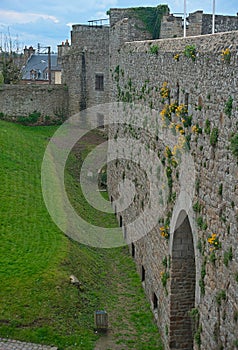 View on huge stone walls at Dinan fortress, France