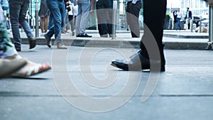 View of human feet people walking on crowded street movement of life people variety pedestrian active walk city life