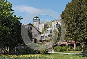 The view of Hundertwasser house in Bad Soden, Germany