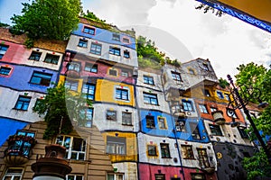 View of Hundertwasser house in Vienna, Austria. Hundertwasserhaus apartment house is famous attraction