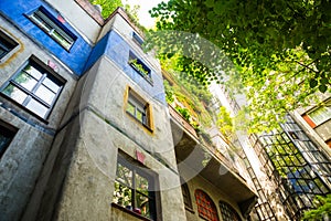 View of Hundertwasser house in Vienna, Austria. Hundertwasserhaus apartment house is famous attraction
