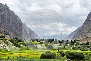 Hushe village, valley, at the end of Gondogoro La trek in Pakistan