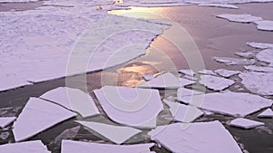 View of ice on the arctic ocean with sunlight