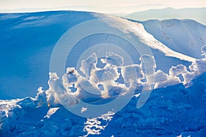 View on ice blocks at sunset