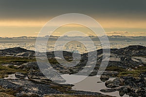 View on icebergs in Disko bay, Ilulissat, Greenland