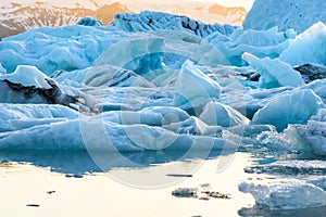 View of icebergs in glacier lagoon, Iceland, global warming