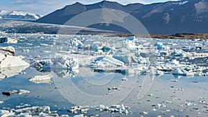 View of icebergs in glacier lagoon, Iceland, global warming