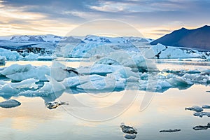 View of icebergs in glacier lagoon, Iceland, global warming concept