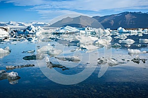 View of icebergs in glacier lagoon, Iceland, global warming concept