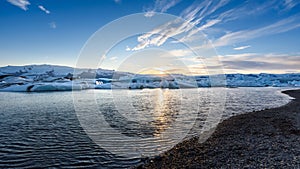 View of icebergs in glacier lagoon, Iceland, global warming concept