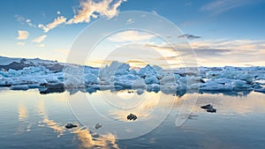 view of icebergs in glacier lagoon, Iceland, global warming concept