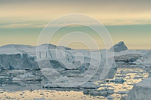 View on icebergs in Ilulissat Icefjord, Greenland