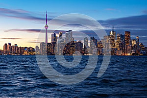 Toronto Skyline and Lake Ontario at Dusk in Ontario, Canada