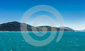 View of Icy Point, on a clear sunny bright windy day. Near Juneau, Alaska, USA.