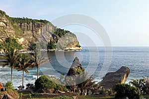 View of the idyllic Indonesian coast of Java Island