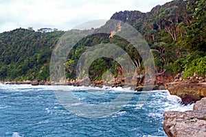 View of the idyllic Indonesian coast of Java Island