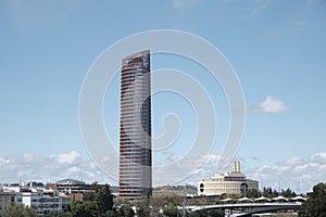 View if modern tower in Seville Spain in a sunny day with blue sky