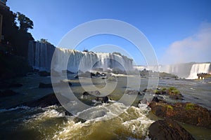 View of the Iguazu Falls, border between Brazil and Argentina. Panoramic view