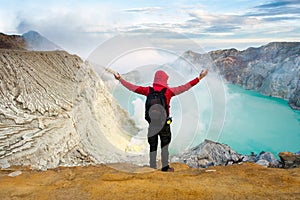 View from Ijen Crater, Sulfur fume at Kawah Ijen, Vocalno in Indenesia.