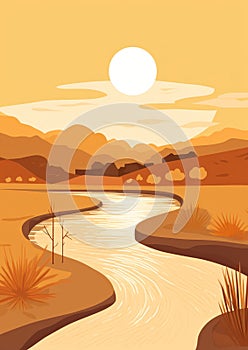 View illustration hill travel background nature water mountain landscape sunset summer sky river