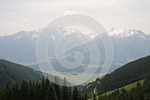 The view from Imbachhorn mountain to Zell am See lake, Austria