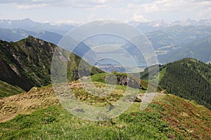 The view from Imbachhorn mountain to Zell am See lake, Austria