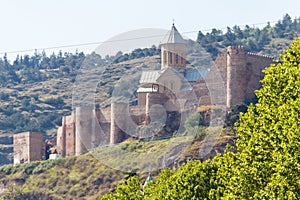 View on impregnable ancient fortress Narikala and church of St. Nicholas in Tbilisi, Georgia