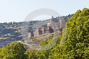 View on impregnable ancient fortress Narikala and church of St. Nicholas in Tbilisi, Georgia