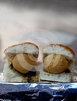 View of Indian street food stuffed bun bread