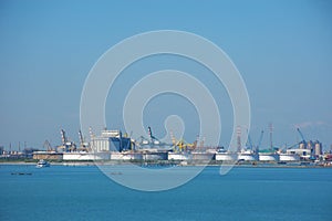 View of the industrial area and shipping port in Venice, Italy