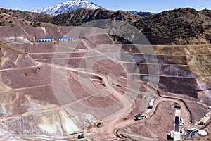 View of the industrial mine waste dam (tailing dam). A tailings dam is typically an earth-fill embankment dam used
