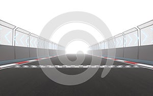 View of the infinity empty asphalt international race track, 3d rendering