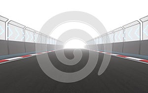 View of the infinity empty asphalt international race track, 3d rendering