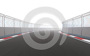 View of the infinity empty asphalt international race track, 3d rendering