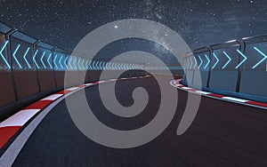 View of the infinity empty asphalt international race track, 3d rendering