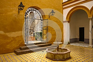 View of a inner patio in Alcazar of Seville, in Spain