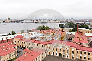 View the inner yard of Peter and Paul fortress and the spit of Vasilyevsky island. Saint - Petersburg.