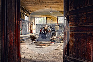 View inside an abandoned factory facility room