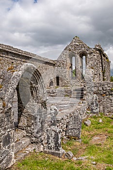 A view inside of the abanoned ruins of Killone Abbey that was built in 1190 and sits on the banks of the Killone Lake, just